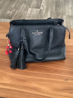 kate spade black pebbled leather satchel with tassel charm MUST GO